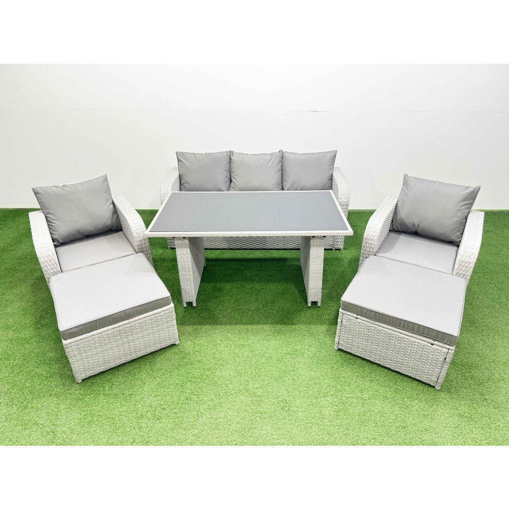 Fimous Unisex Light Grey Outdoor Rattan Garden Furniture Dining Set 7-Seater With 2 Big Stools In Size 7 - Image 2