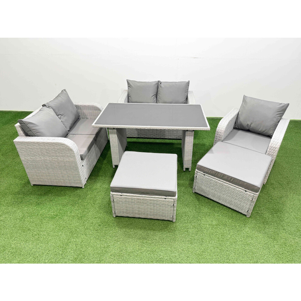 Fimous Rattan Sofa Outdoor Furniture with Dining Table,Love Sofa,2 Big Stools Patio Furniture Light Grey 7 Seater-image-OPC-PH82FVW-NEW