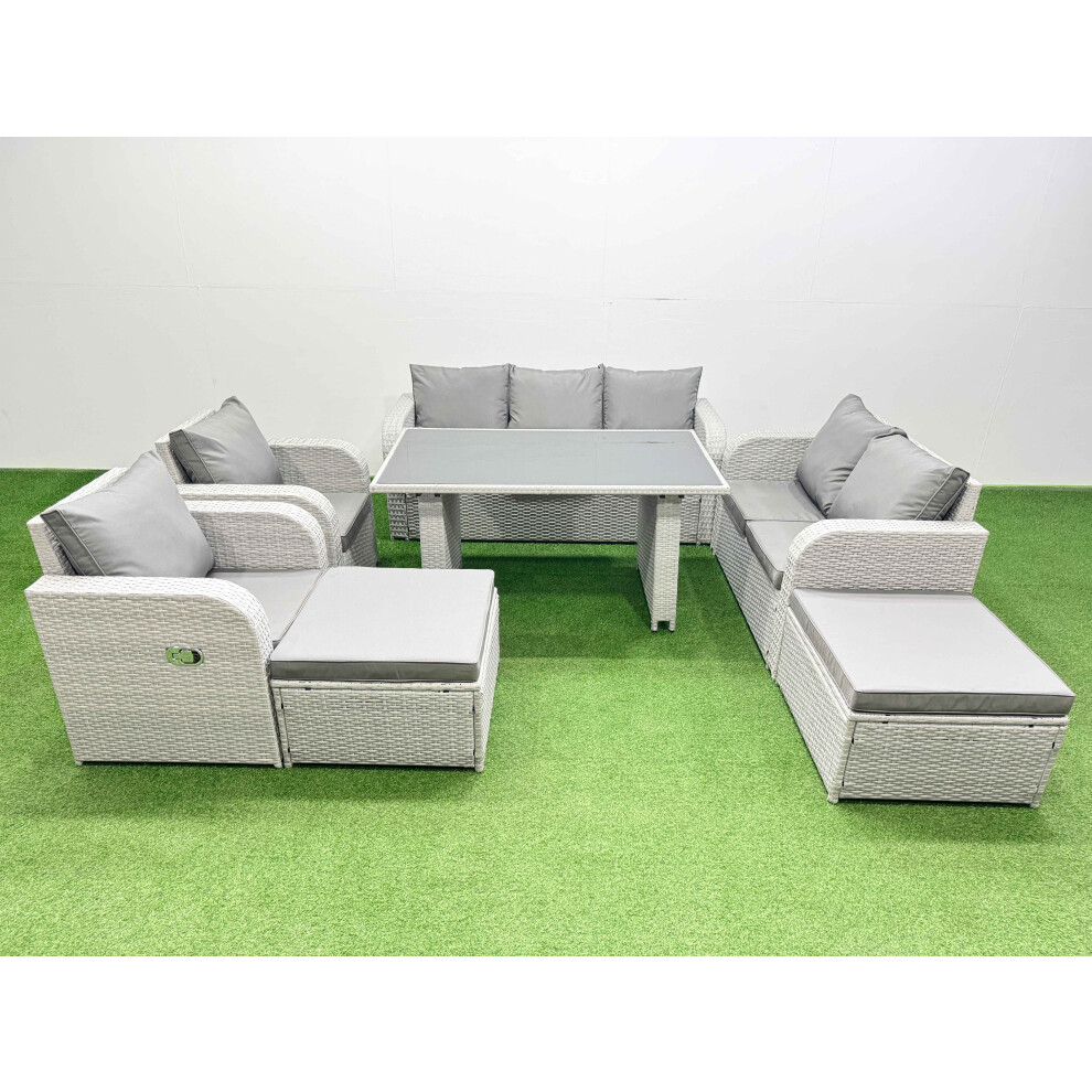 Fimous Light/Grey 9 Seater Garden Furniture Set Pe Rattan Garden Sofa Set With Rectangular Dining Table 2 Big Stool - Image 2