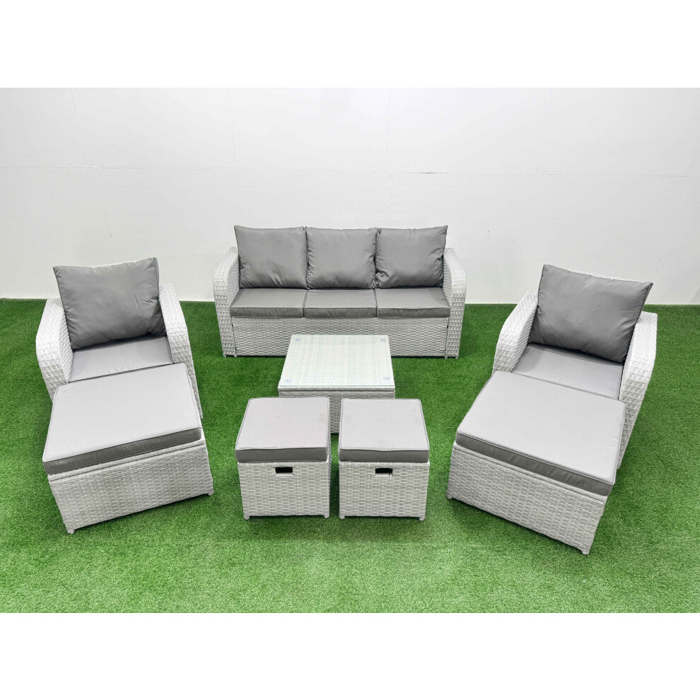 Rackhams Light/Grey Outdoor Garden Furniture Set Pe Rattan Lounge Sofa Set With Coffee Table 3 Seater Sofa 4 Footstools - Image 2