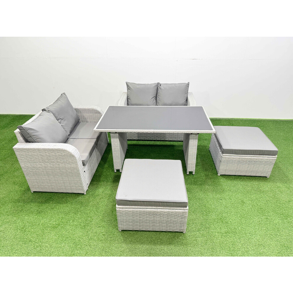 Fimous 5 Pieces Outdoor PE Rattan Sofa Set Patio Garden Furniture Sets with Cushions 2 Big Stools Light Grey-image-OPC-PH82FVZ-NEW