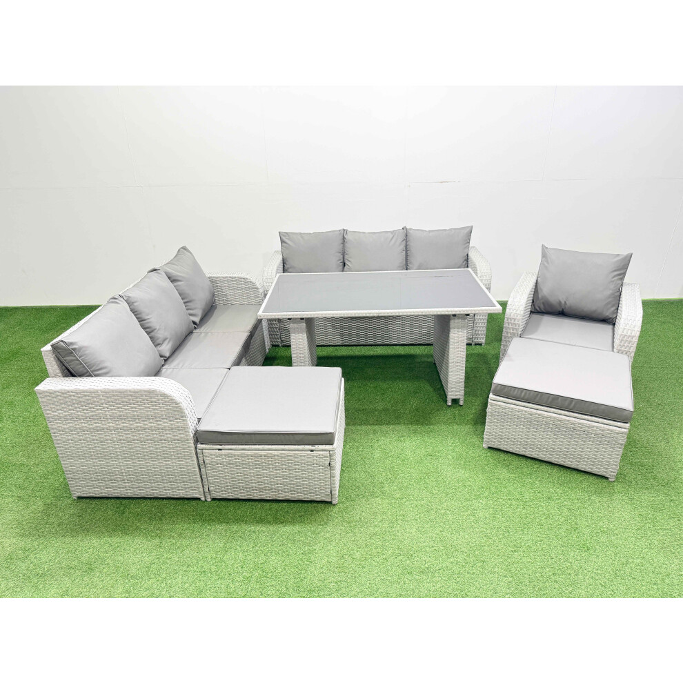 B&Q - Rattan Garden Furniture Dining Set 9-Seater Patio Rectangular Table Sofa Set With 2 Big Stools Light Grey - Image 2