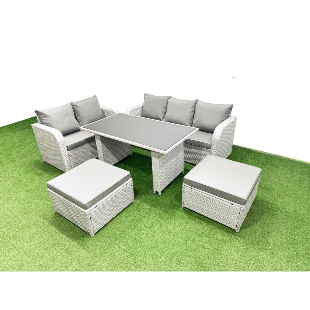 Fimous Garden Furniture Set Pe Ratten Garden Sofa Set With Rectangular Dining Table 2 Big Stool Light Grey