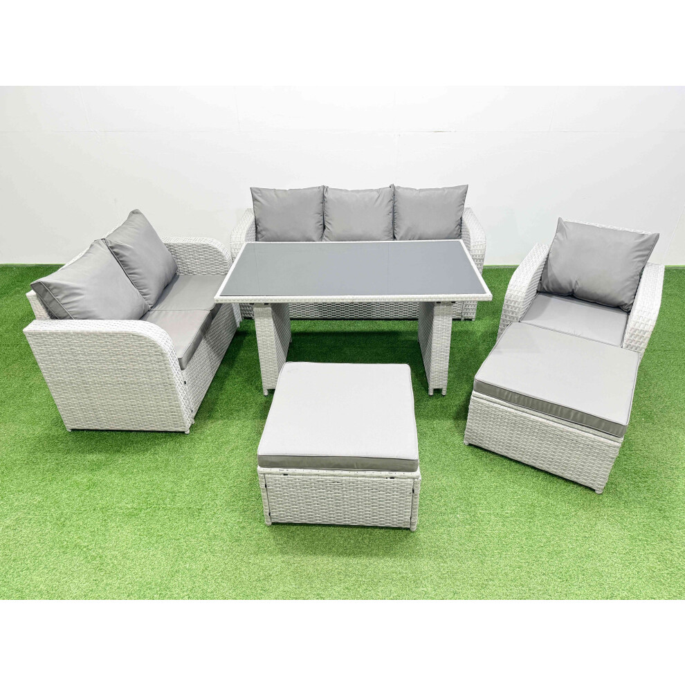 Fimous Rattan Outdoor Table Reclining Chair Sofa Set With 2 Big Stools Light Grey 8 Seater
