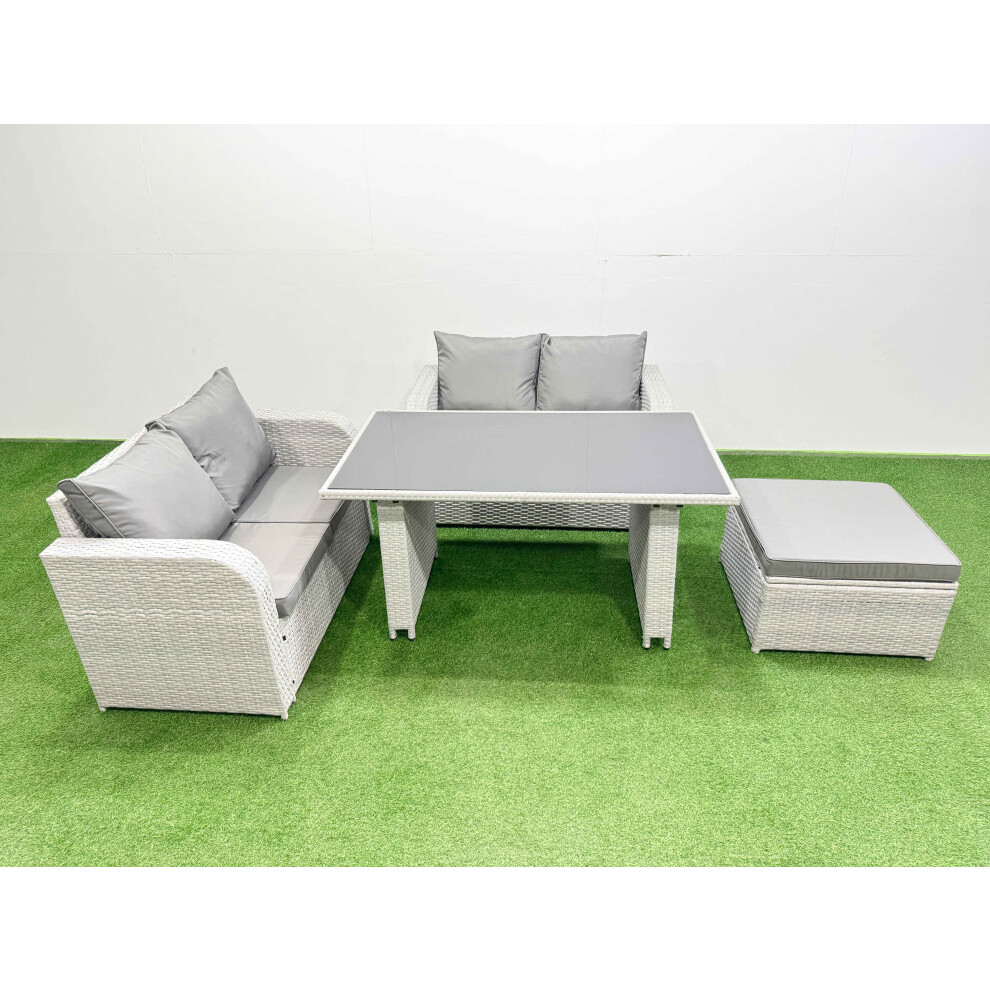 Fimous 4 Pieces Outdoor PE Rattan Sofa Set Patio Garden Furniture Sets with Cushions Big Stool Light Grey-image-OPC-PH82FWH-NEW