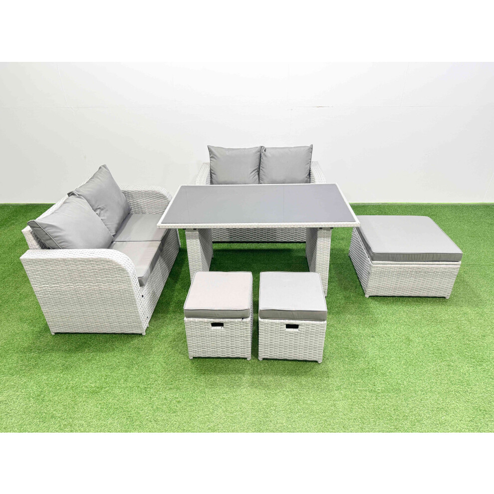 Fimous 6 Pieces Outdoor PE Rattan Sofa Set Patio Garden Furniture Sets with Cushions 3 Stools Light Grey