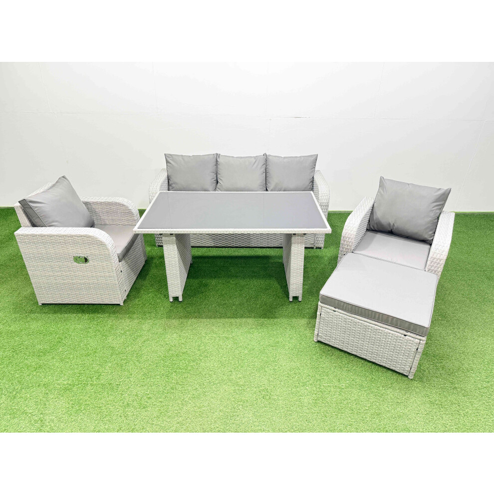 B&Q - Outdoor Rattan Garden Furniture Dining Set 6-Seater Patio Rectangular Table 3 Seater Sofa Set With Big Stool - Image 2