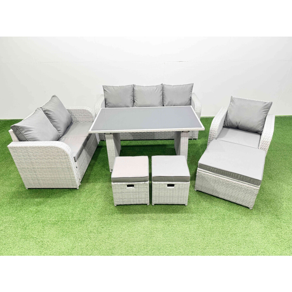 Fimous Rattan Outdoor Table Reclining Chair Sofa Set With 3 Stools Light Grey 9 Seater