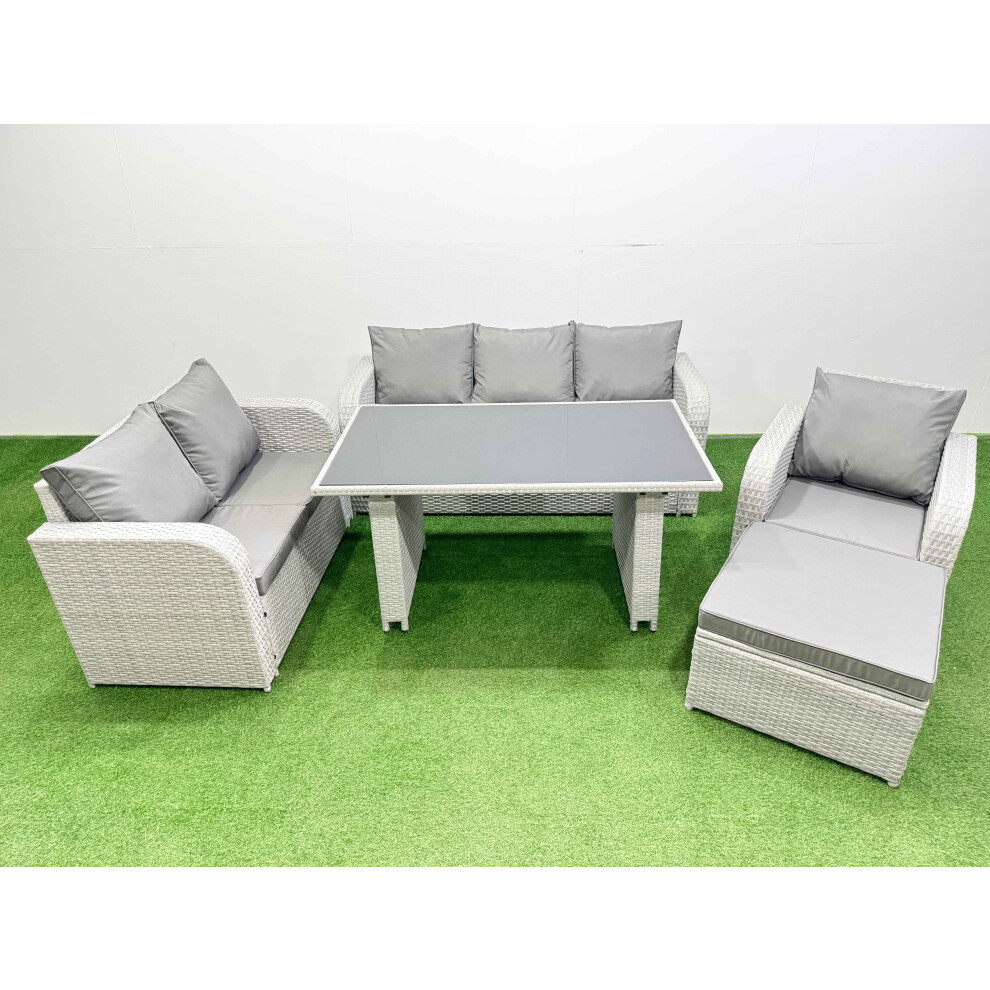 Fimous Rattan Outdoor Table Reclining Chair Sofa Set With Big Stool Light Grey 7 Seater