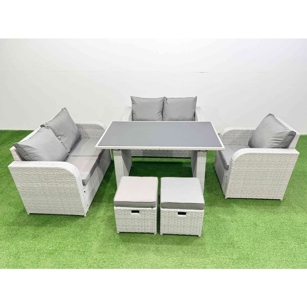 Fimous Unisex Light Grey Outdoor Furniture With Love Sofa, 2 Stools 7 Seater In Small - Image 2
