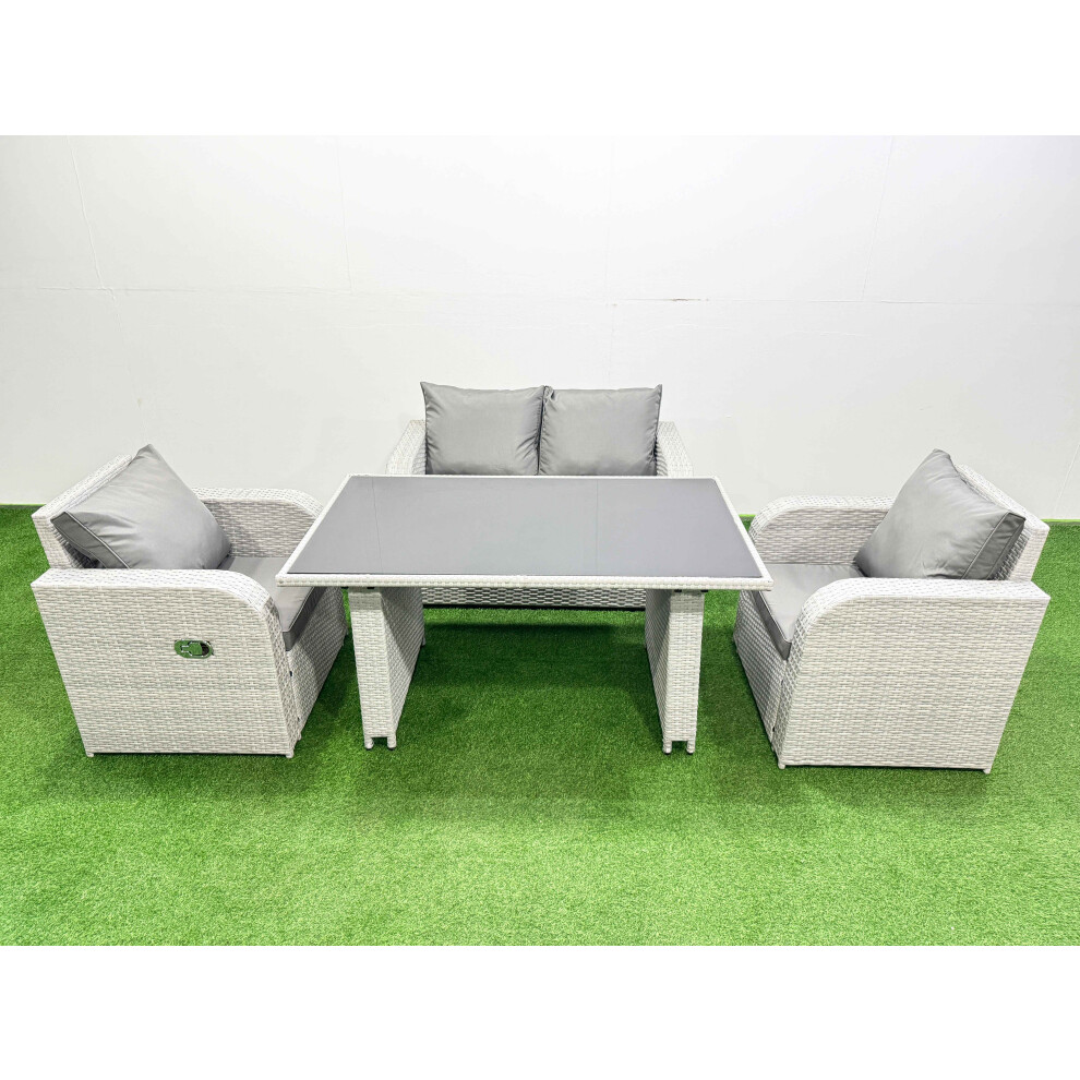 Fimous Outdoor Rattan Garden Furniture Dining Set 4-seater Patio Rectangular Table Love Sofa Reclining Chair Set