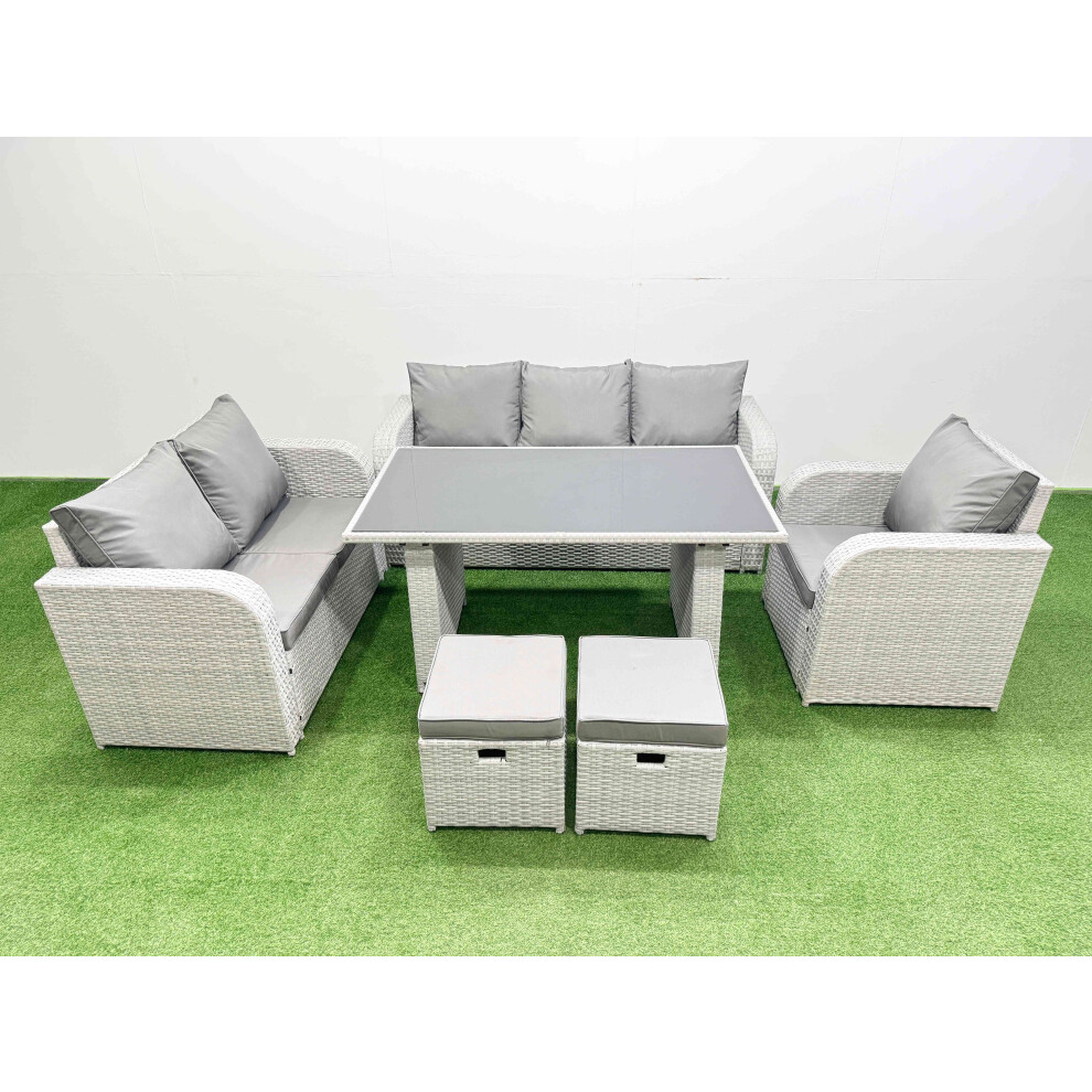 Fimous Rattan Outdoor Table Reclining Chair Sofa Set with 2 Small Stools Light Grey 8 Seater