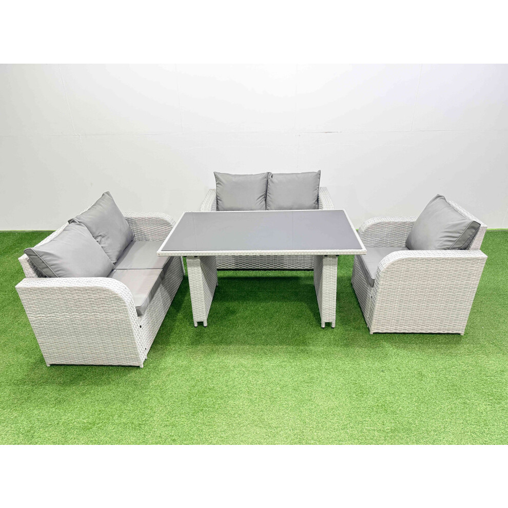 Fimous Rattan Sofa Outdoor Furniture With Dining Table,Love Sofa Patio Furniture Light Grey 5 Seater