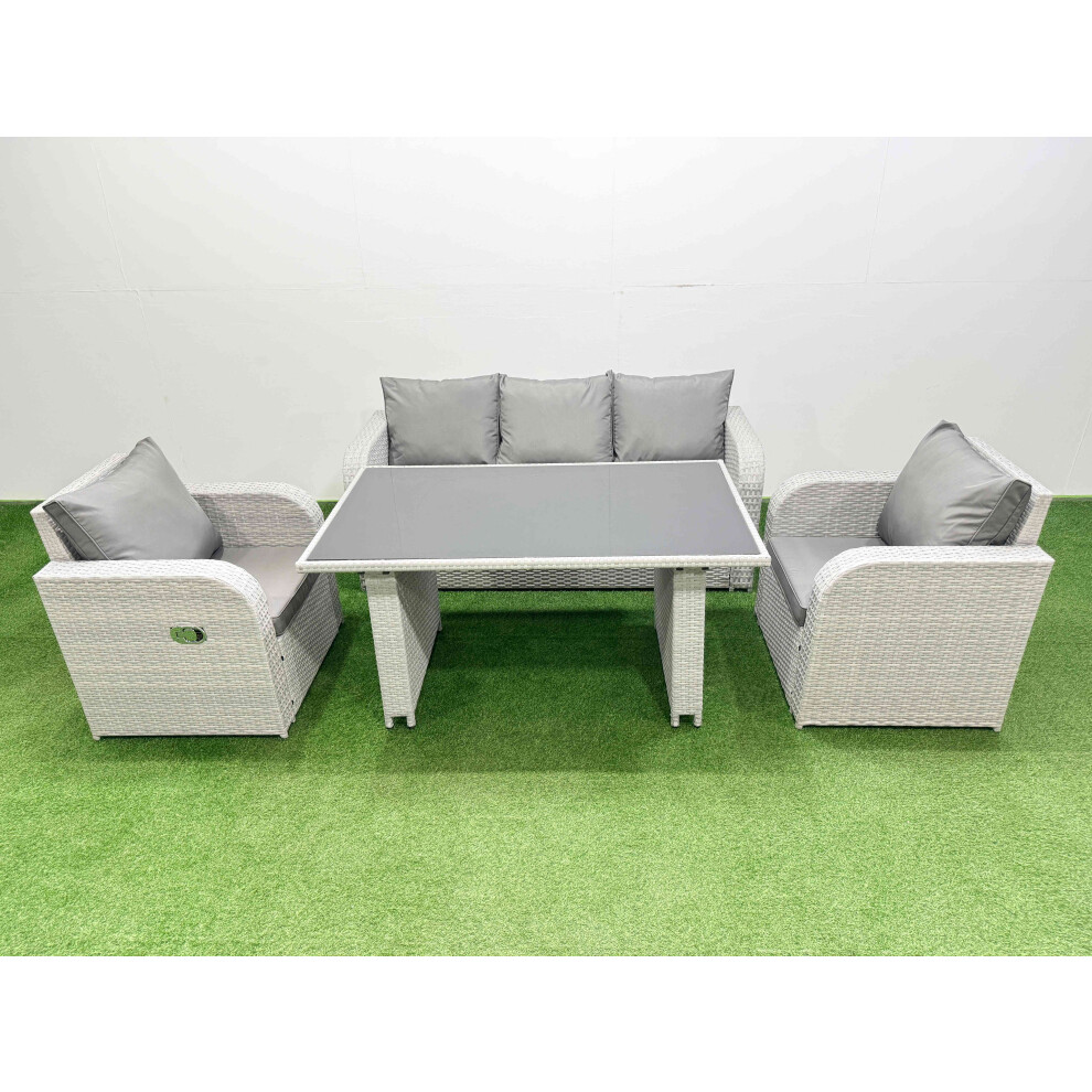 B&Q - Outdoor Rattan Garden Furniture Dining Set 5-Seater Patio Rectangular Table 3 Seater Sofa Reclining Chair Set - Image 2
