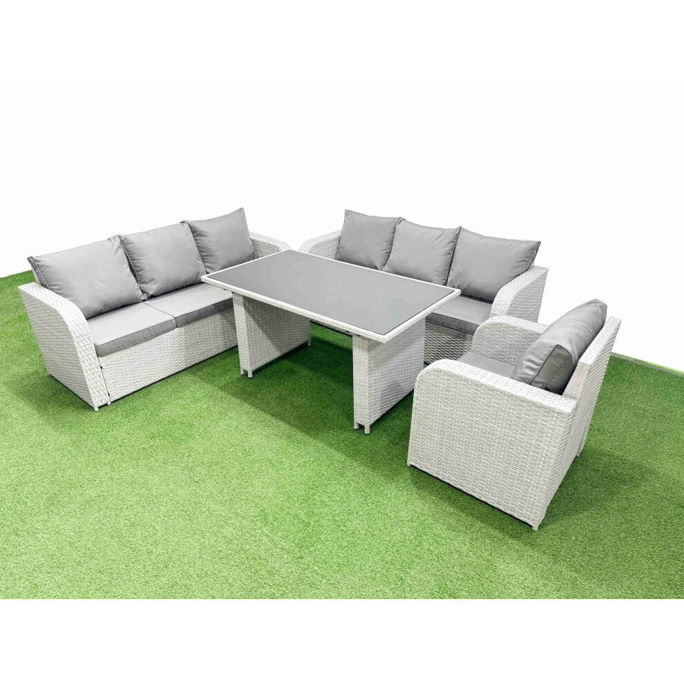 Fimous Rattan Garden Furniture Dining Set 7-seater Patio Rectangular Table Sofa Set Light Grey