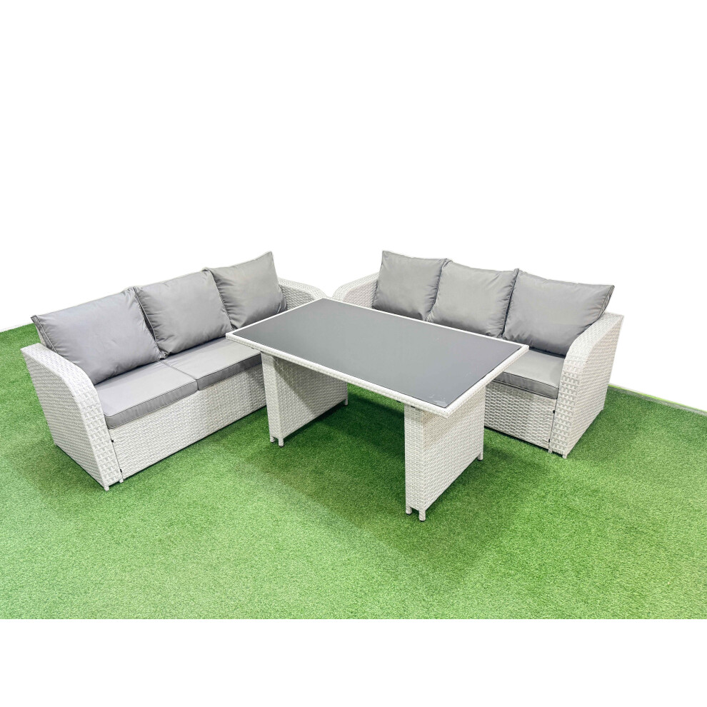 Fimous 6 Seater Rattan Outdoor Dining Table 3 Seater Sofa Set Light Grey