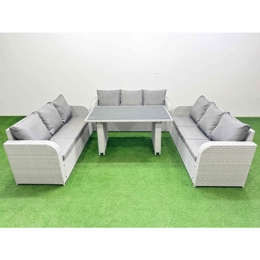 Fimous Patio Garden Furniture Sets With Black Glass Top Dining Table 3 Seater Sofa Light Grey