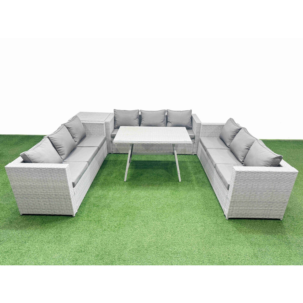 Fimous 9 Seat Outdoor Patio PE Rattan Garden Furniture with Cushions 3 Seater Sofa Side Table Light Grey