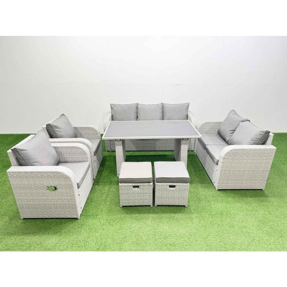 Rackhams Light/Grey 9 Seater Garden Furniture Set Pe Rattan Garden Sofa Set With Rectangular Dining Table 2 Small Stools - Image 2