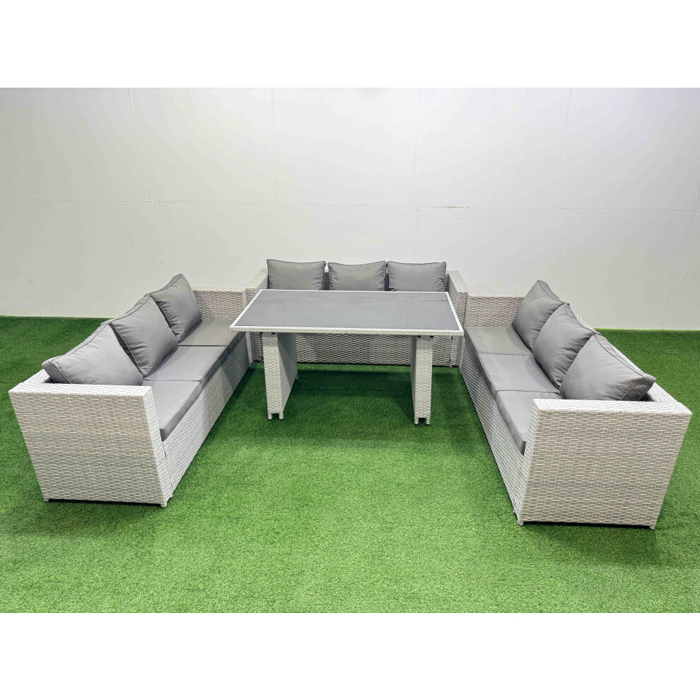 B&Q - Patio Outdoor Garden Furniture Sets With Black Glass Top Dining Table 3 Seater Sofa 2 Side Tables Light Grey - Image 2