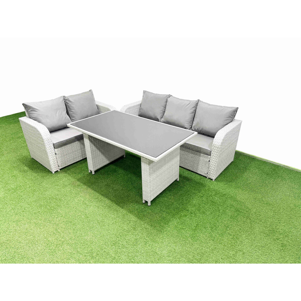 Fimous Garden Furniture Set PE Ratten Garden Sofa Set with Rectangular Dining Table Light Grey