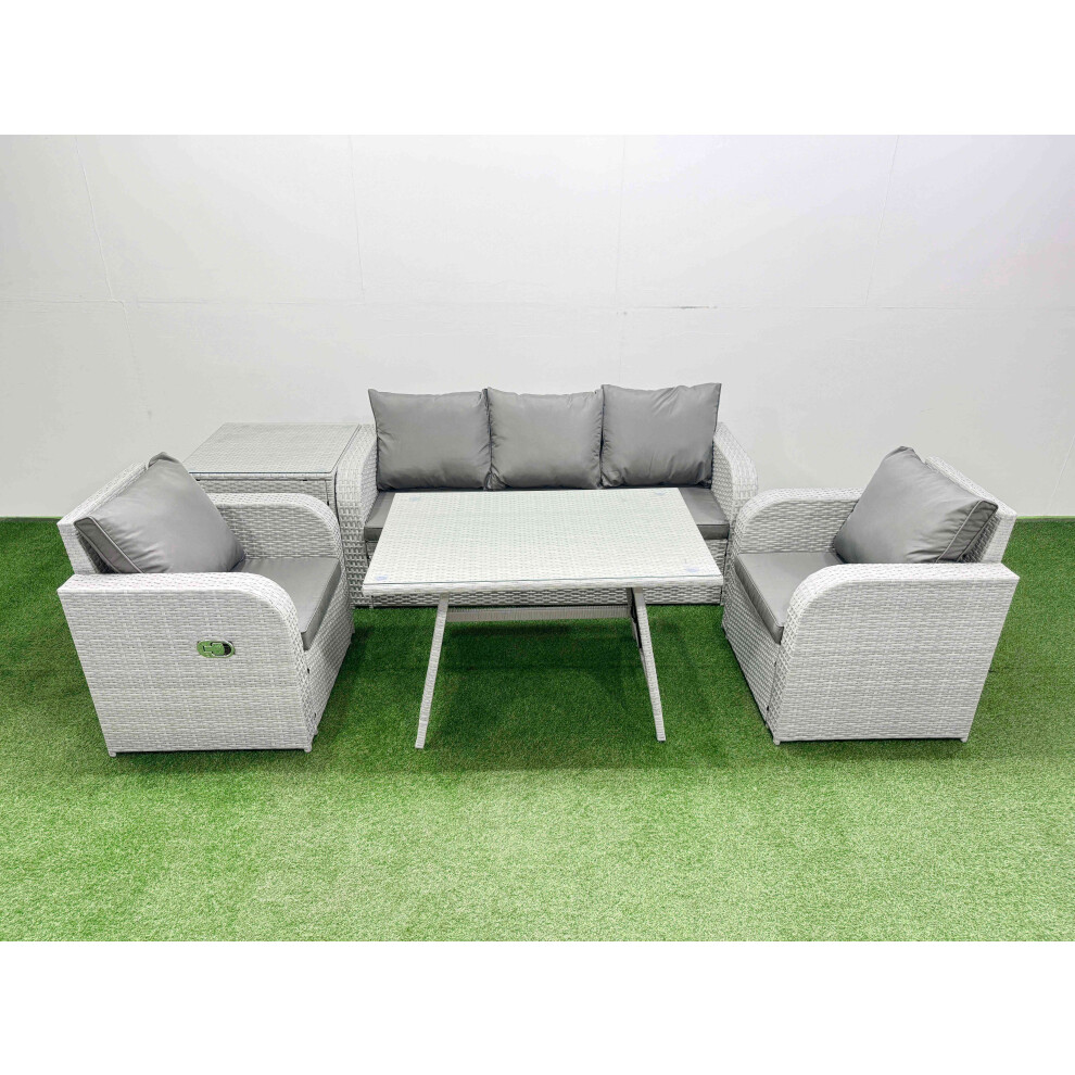 Fimous Reclining Chair 3 Seat Sofa Set Garden Furniture Set with Rectangular Dining Table Side Table Light Grey