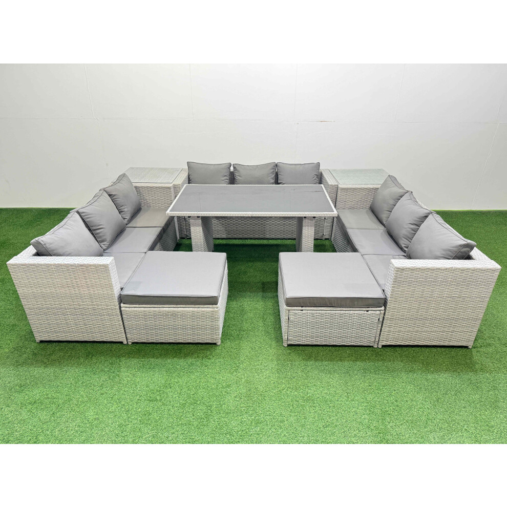 Rackhams Black/Light/Grey Patio Outdoor Garden Furniture Sets With Glass Top Dining Table 3 Seater Sofa 2 Side Tables 2 Big Stool - Image 2
