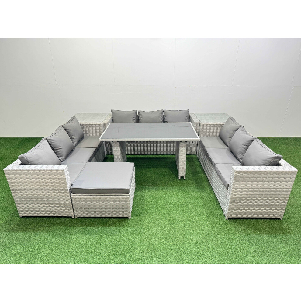 B&Q - Patio Outdoor Garden Furniture Sets With Black Glass Top Dining Table 3 Seater Sofa 2 Side Tables Big Stool Light Grey - Image 2