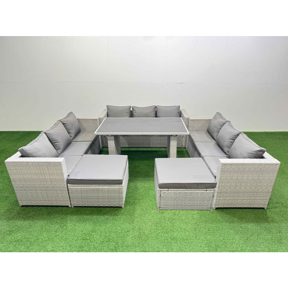 B&Q - Patio Outdoor Garden Furniture Sets With Black Glass Top Dining Table 3 Seater Sofa 2 Big Stool Light Grey - Image 2