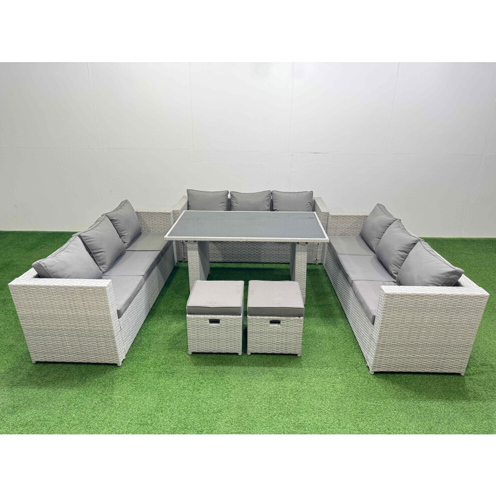 Fimous Black/Light/Grey Patio Outdoor Garden Furniture Sets With Glass Top Dining Table 3 Seater Sofa 2 Small Stool - Image 2