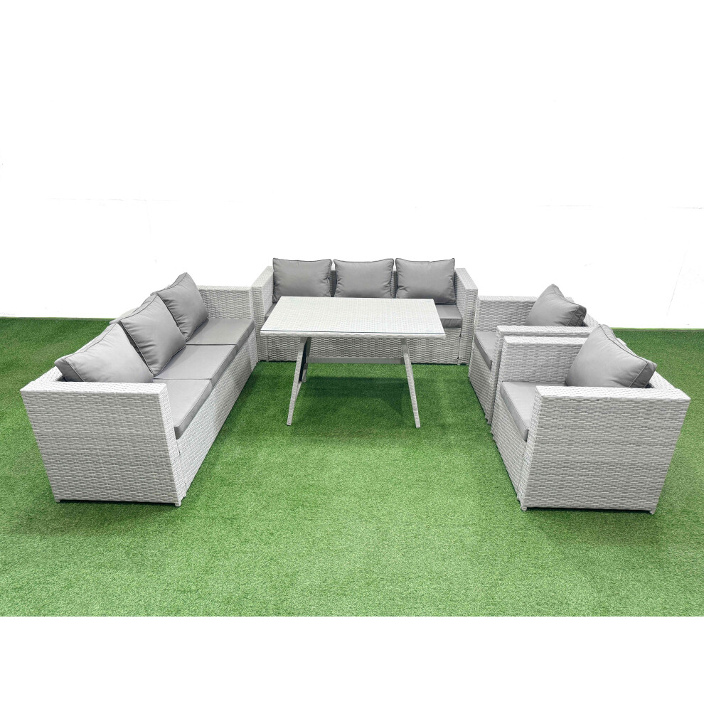 B&Q - 8 Seater Garden Furniture Set Pe Ratten Garden Sofa Set With Rectangular Dining Table Light Grey - Image 2