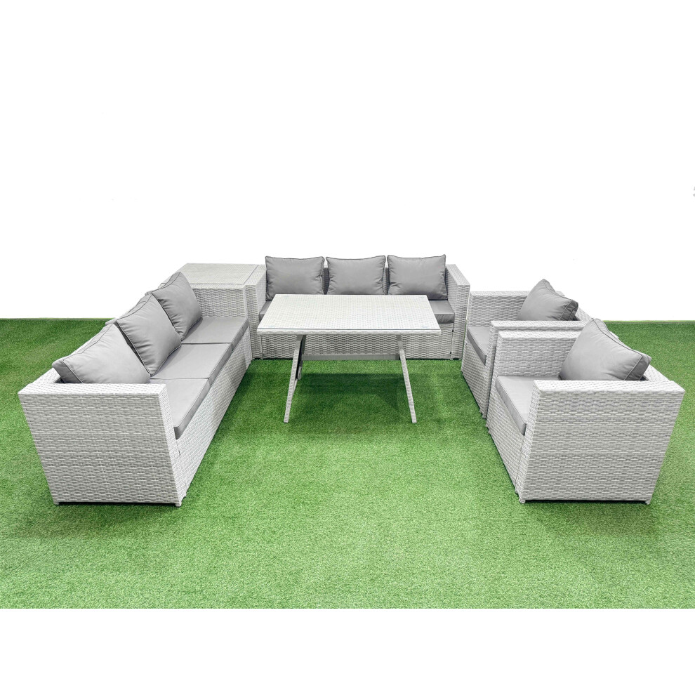 Rackhams Light/Grey 8 Seater Garden Furniture Set Pe Ratten Garden Sofa Set With Rectangular Dining Table Side Table - Image 2
