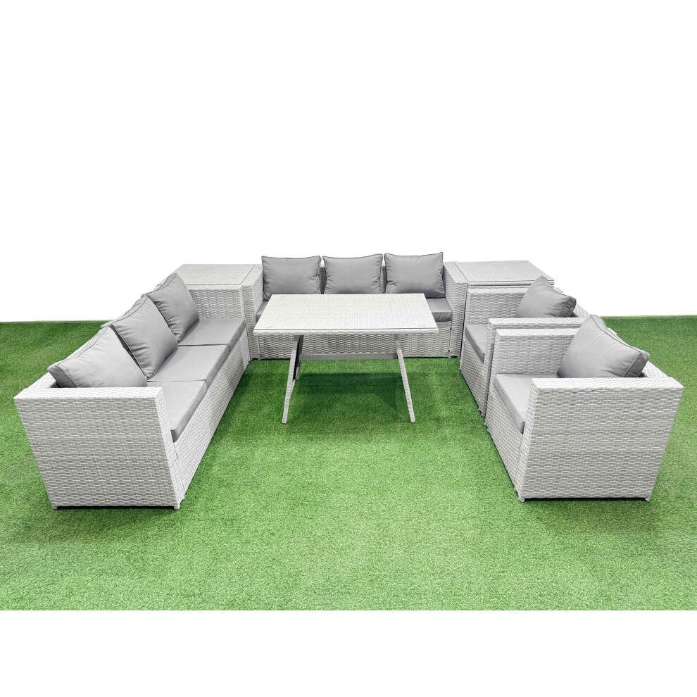 Rackhams Light/Grey 8 Seater Garden Furniture Set Pe Ratten Garden Sofa Set With Rectangular Dining Table 2 Side Tables - Image 2