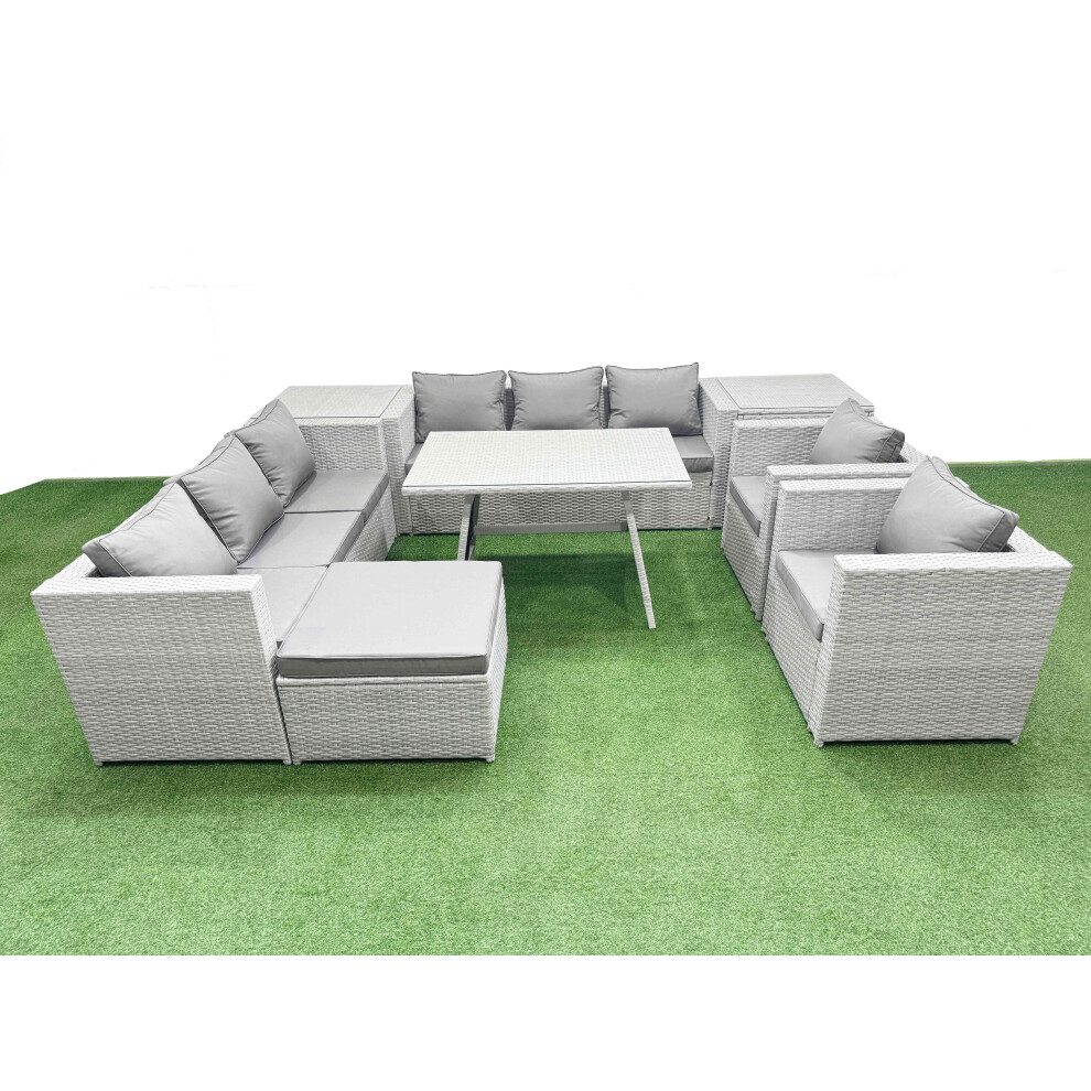 Rackhams Light/Grey 9 Seat Garden Furniture Set Pe Rattan Garden Sofa Set With Rectangular Dining Table Big Stool 2 Side Tables - Image 2