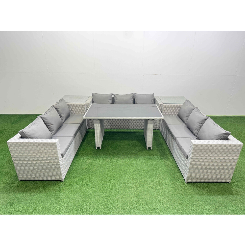 Fimous Unisex Light Grey Patio Outdoor Garden Furniture Sets With Black Glass Top Dining Table In Size 3 - Image 2
