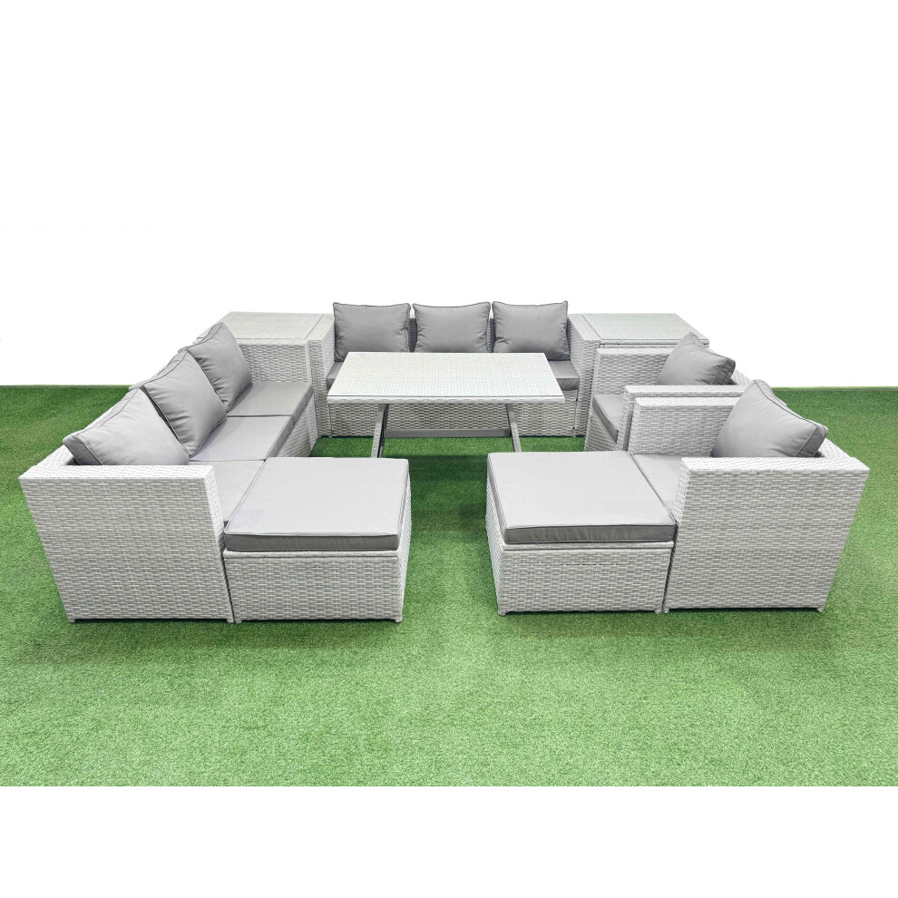 Fimous Light/Grey 10 Seater Garden Furniture Set Pe Rattan Garden Sofa Set With Rectangular Dining Table 2 Big Stool 2 Side Tables - Image 2