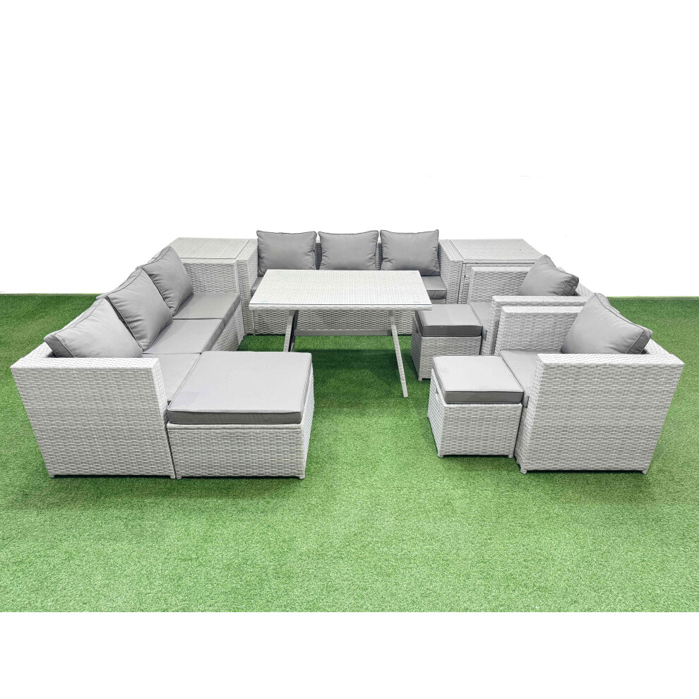 Rackhams Light/Grey 11 Seater Garden Furniture Set Pe Rattan Garden Sofa Set With Rectangular Dining Table 3 Stool 2 Side Tables - Image 2