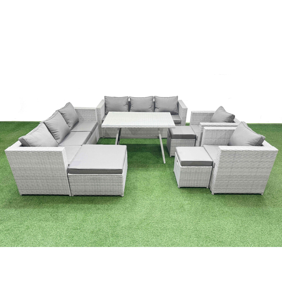 B&Q - 11 Seater Garden Furniture Set Pe Ratten Garden Sofa Set With Rectangular Dining Table 3 Stool Light Grey - Image 2