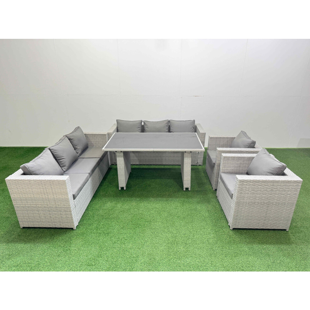 Fimous Unisex Light Grey Seater Outdoor Dining Table 3 Seater Sofa Armchair Set Size 8 - Image 2