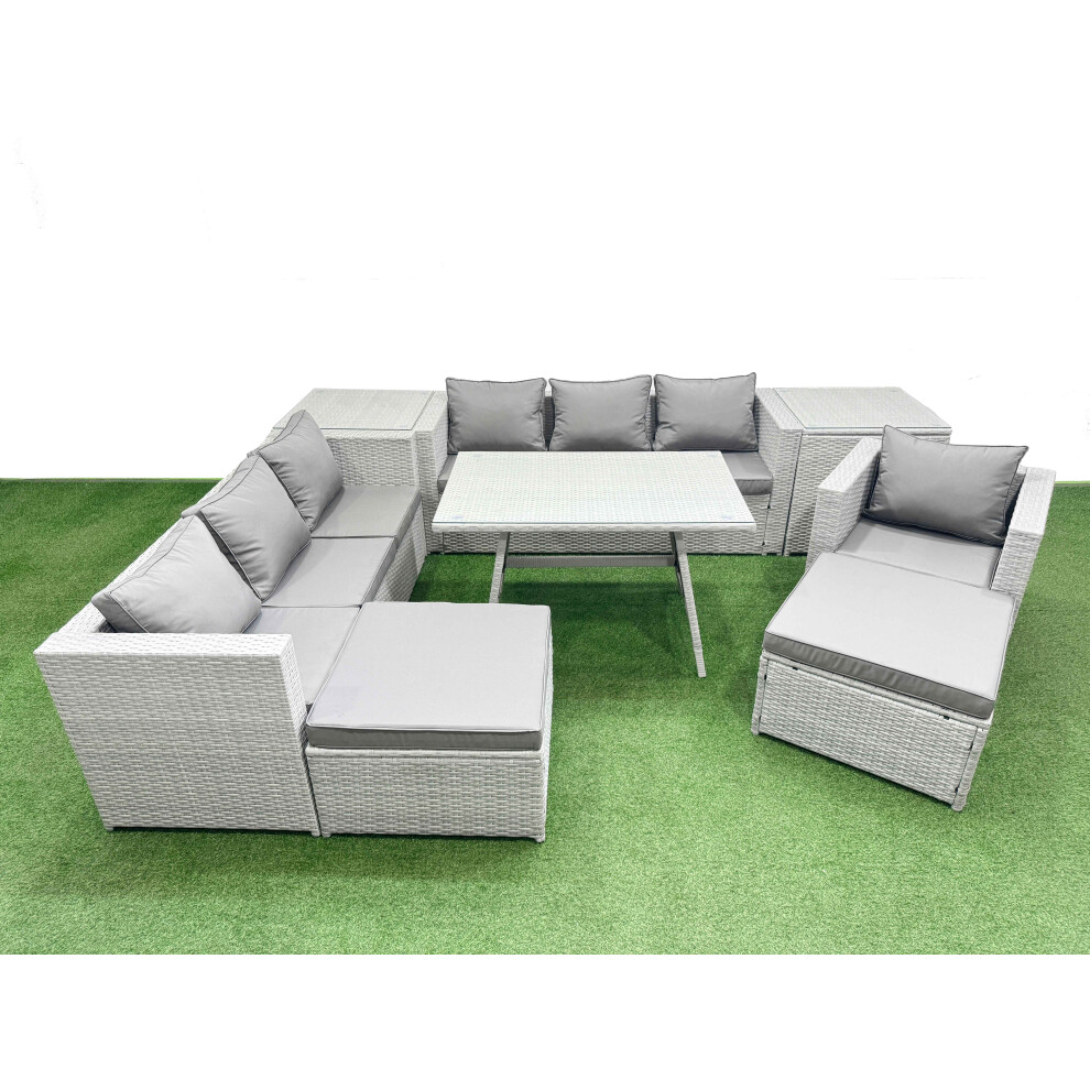 B&Q - 9-Seater Patio Rectangular Table 3 Seater Sofa Armchair Set With 2 Side Tables 2 Big Stools - Image 2