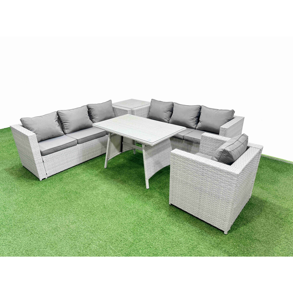 Fimous Outdoor Rattan Garden Furniture Dining Set 7-Seater Patio Rectangular Table 3 Seater Sofa Armchair Set With Side Table