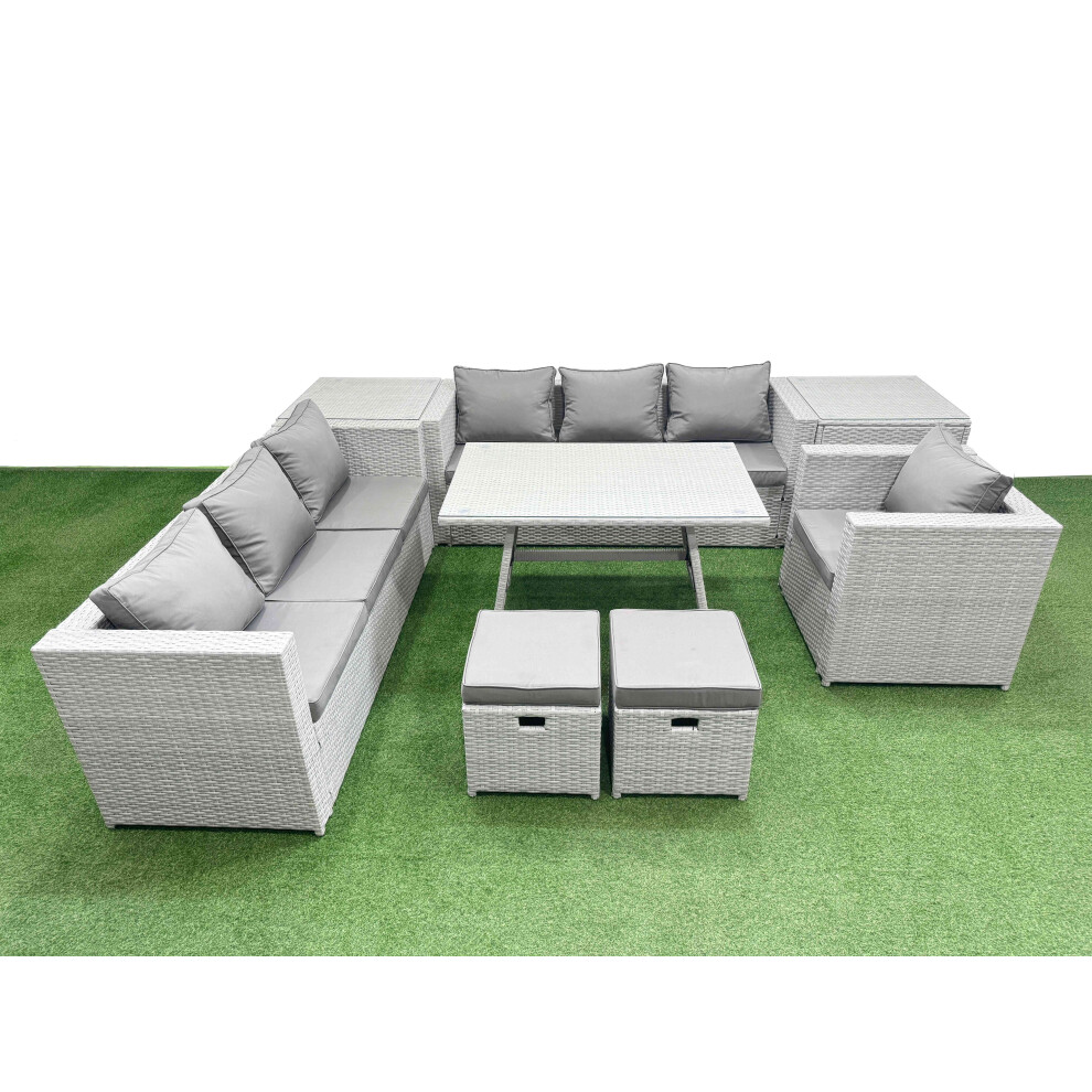 Fimous Unisex Light Grey 9-Seater Patio 3 Seater Sofa Armchair Set With 2 Side Tables 2 Stools In Size 9 - Image 2