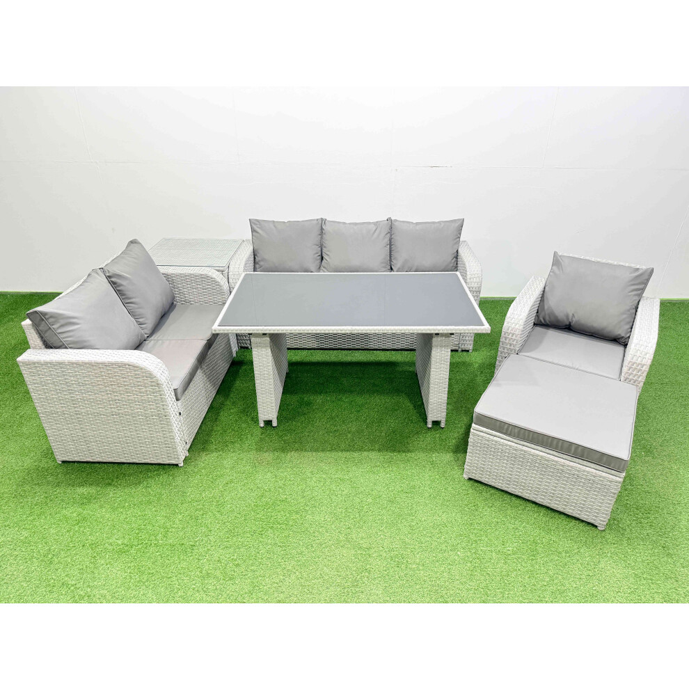 Fimous Rattan Outdoor Table Reclining Chair Sofa Set with Side Table Big Stool Light Grey 7 Seater-image-OPC-PH82FSY-NEW