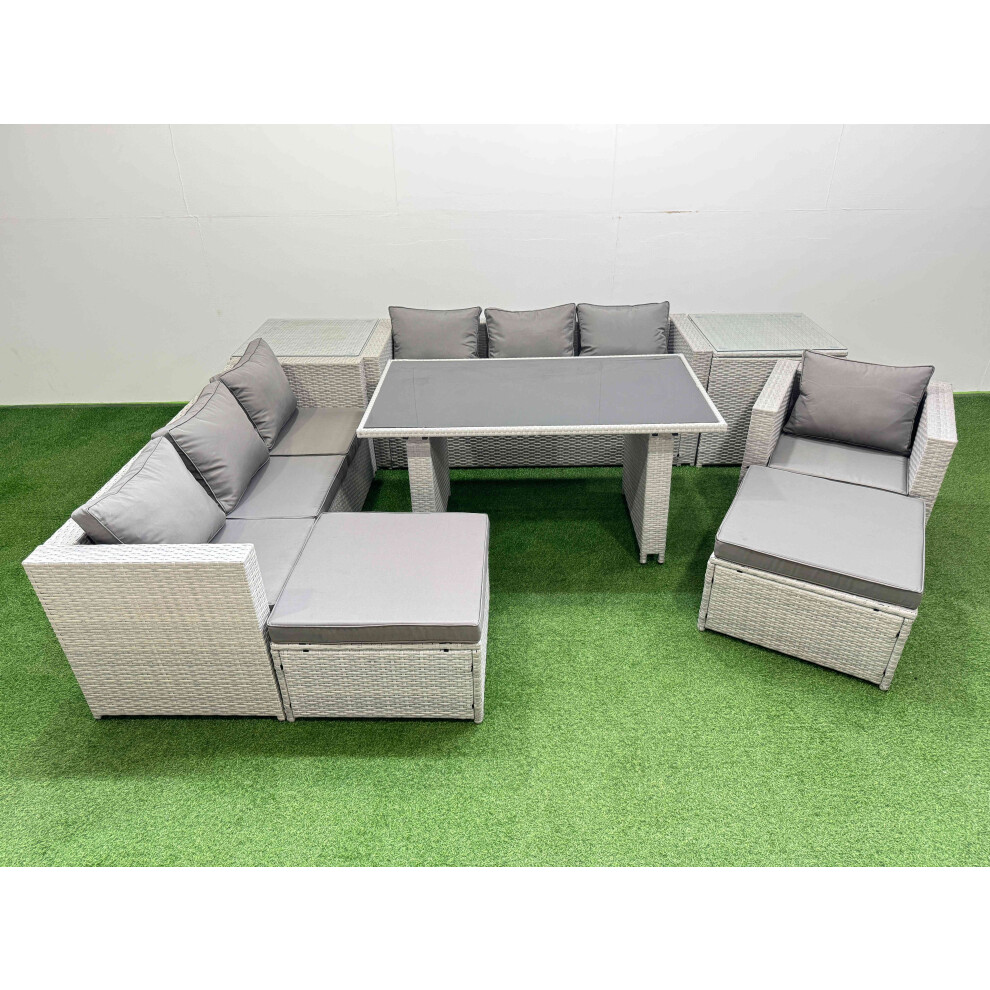 Rackhams Black/Light/Grey Patio Garden Furniture Sets With Glass Top Dining Table 3 Seater Sofa Armchair 2 Side Tables 2 Big Stool - Image 2