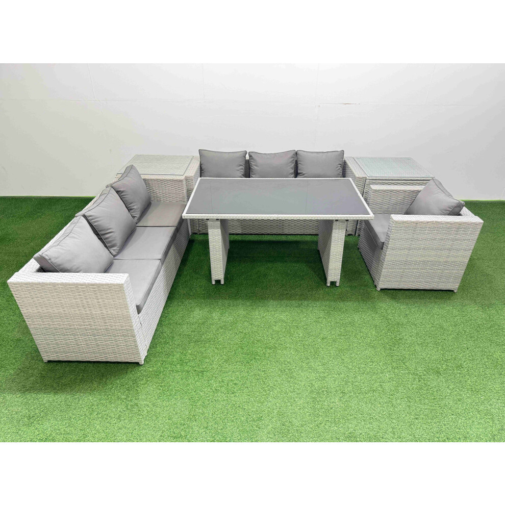 B&Q - Patio Garden Furniture Sets With Black Glass Top Dining Table 3 Seater Sofa Armchair 2 Side Tables Light Grey - Image 2