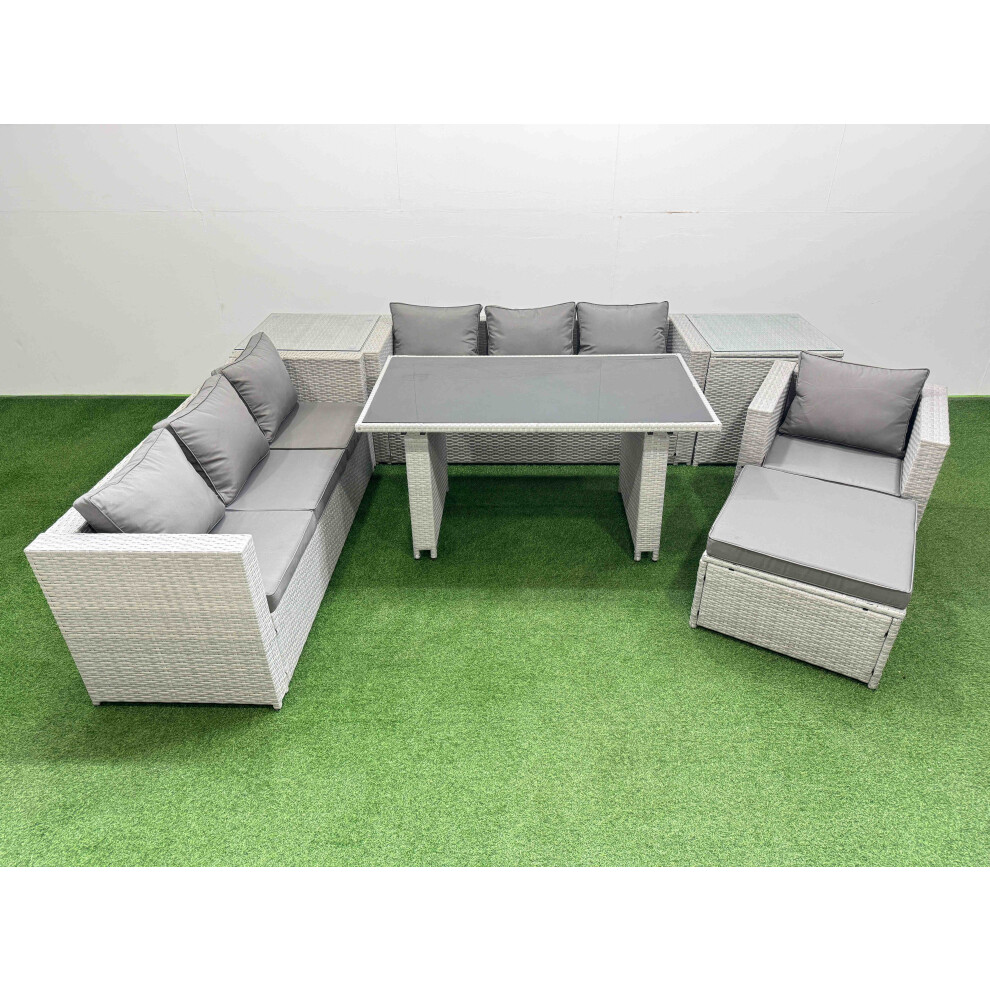 Rackhams Black/Light/Grey Patio Garden Furniture Sets With Glass Top Dining Table 3 Seater Sofa Armchair 2 Side Tables Big Stool - Image 2