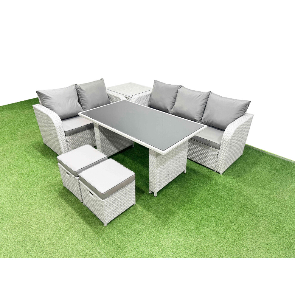 Fimous Unisex Light Grey Garden Furniture Set With Rectangular Dining Table 2 Stools In Small - Image 2