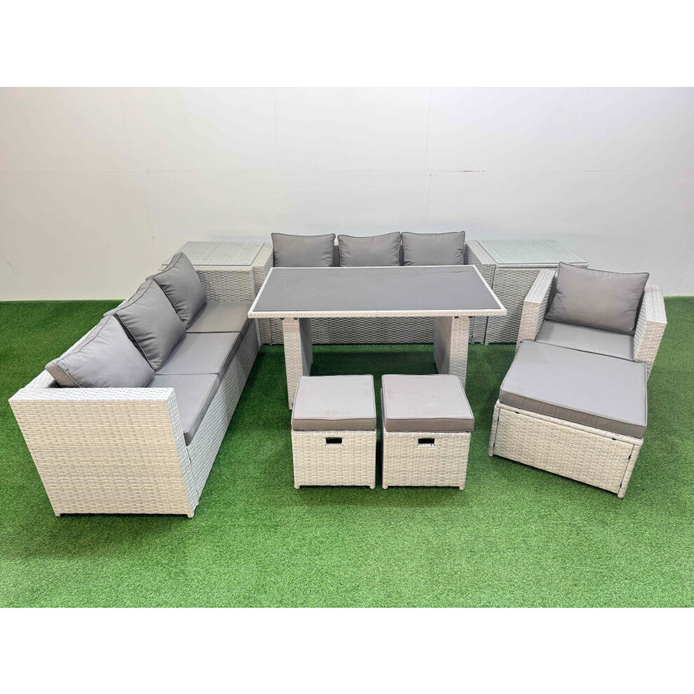 B&Q - Patio Garden Furniture Sets With Black Glass Top Dining Table 3 Seater Sofa Armchair 2 Side Tables 3 Stool Light Grey - Image 2