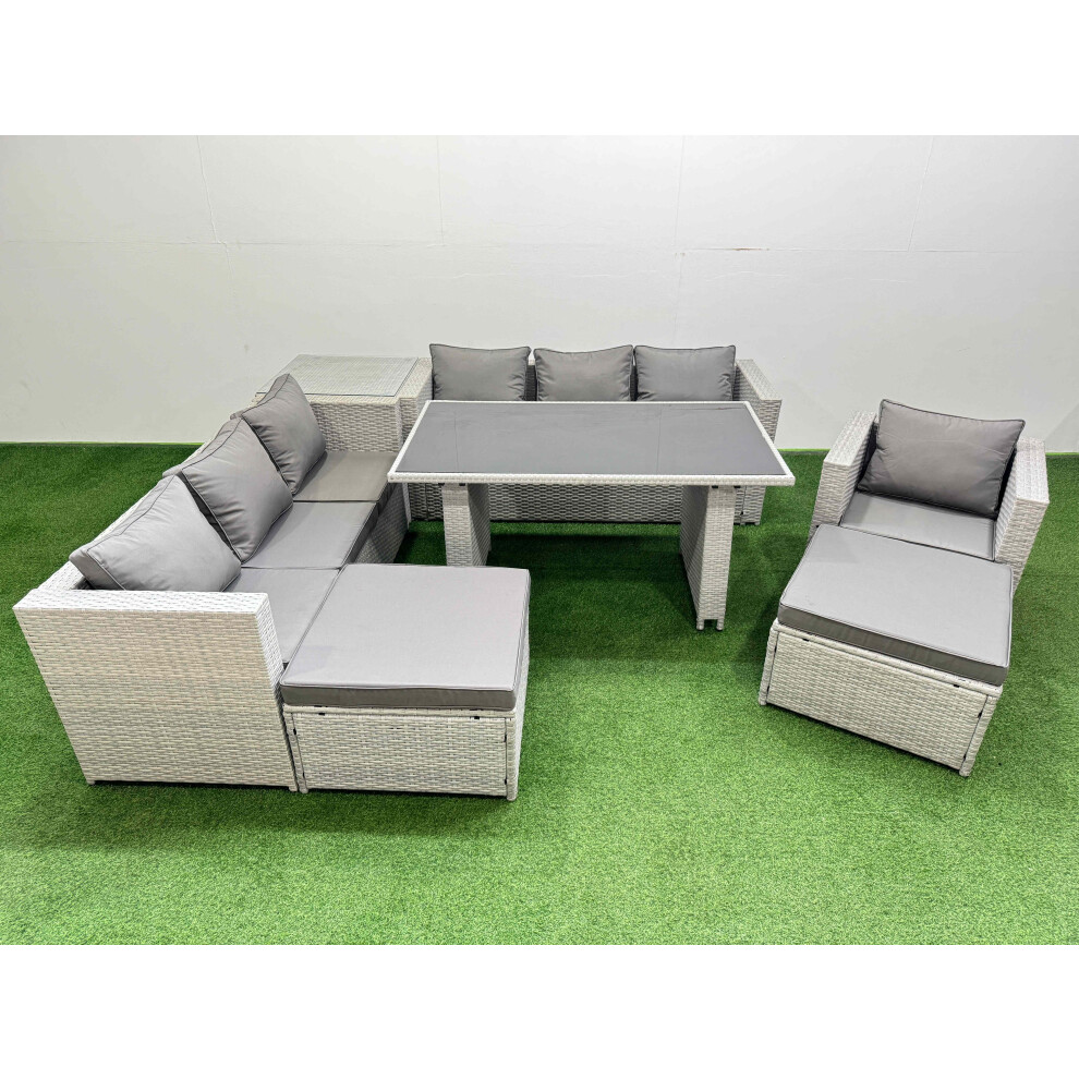 Rackhams Black/Light/Grey Patio Garden Furniture Sets With Glass Top Dining Table 3 Seater Sofa Armchair Side Table 2 Big Stool - Image 2