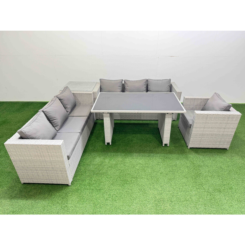 Fimous Patio Garden Furniture Sets with Black Glass Top Dining Table 3 Seater Sofa Armchair Side Table Light Grey-image-OPC-PH82G55-NEW